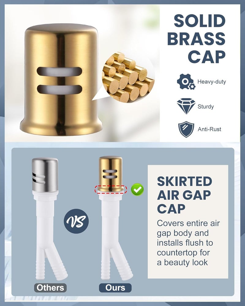 WOWOW Kitchen Faucet with Air Gap: Stainless Steel Kitchen Sink Faucet and Dishwasher Air Gap Kits for Kitchen Sink 2 or 4 Hole, Brushed Gold Kitchen Faucet Combo with Sprayer - Image 5